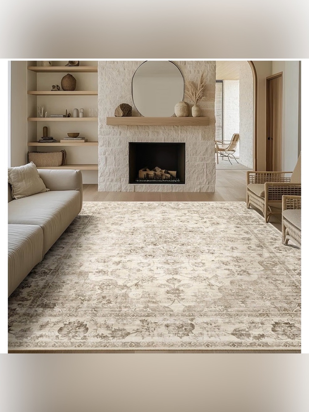 Washable Beige Neutral 8x10 Area Rug